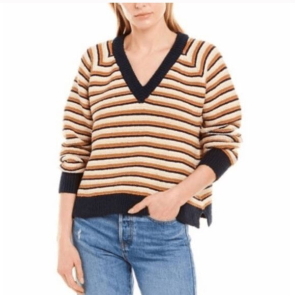 Madewell Arden V-Neck Crop Pullover Sweater Women's Size XXS Multi Stripe AC786 - Picture 1 of 8